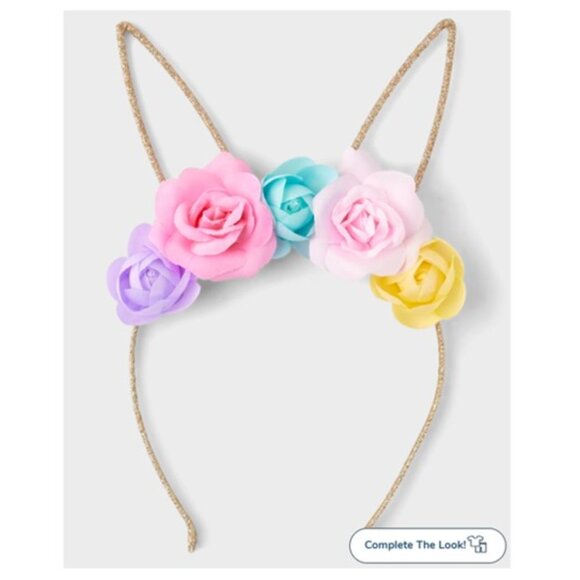 Multi-Color Floral & Gold Glittered Bunny Ears Headband BRAND-NEW & SUPER CUTE! - Picture 1 of 5